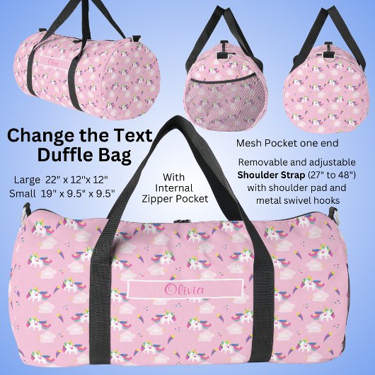Name hinzufügen, Weichzeichnen Hübsch rosa Einhorn Duffle Bag