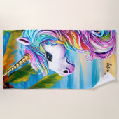 Name hinzufügen, Weißes Einhorn mit Regenbogenmane Strandtuch (Vorderseite)