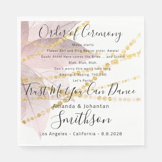 Name Hochzeitsprogramm Rose Gold Funny Quotes Serviette (Vorderseite)