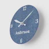 Name || Home Office Classic Blue Denim Print 8-in Runde Wanduhr (Winkel)