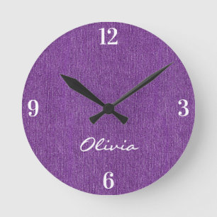 Name Home Office Hübscher Lila Denim Druck 8 Zo Runde Wanduhr