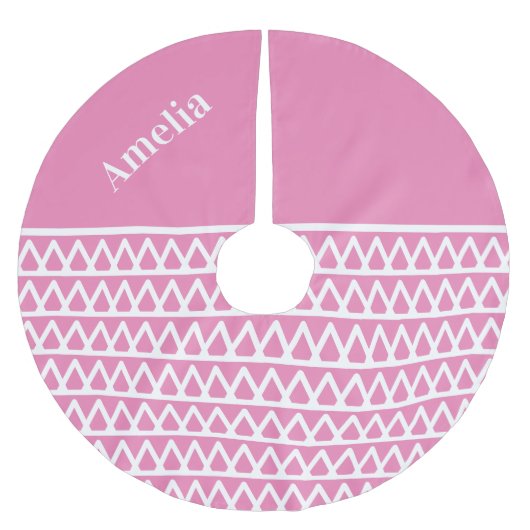 Name Hot Pink Muster Weihnachten Polyester Weihnachtsbaumdecke (Vorderseite)