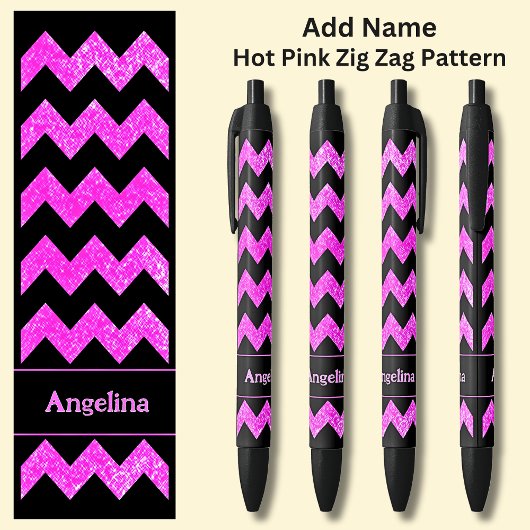 Name Hot Pink Zig Zag auf schwarz Kugelschreiber