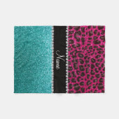 Name Hot Rosa Glitzer Leopard Türkis Glitzer Fleecedecke (Vorderseite (Horizontal))