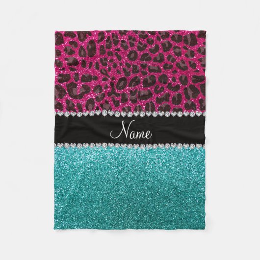 Name Hot Rosa Glitzer Leopard Türkis Glitzer Fleecedecke (Vorderseite)