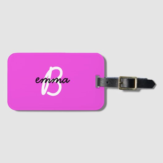 Name (Hotink) | Modernes Monogramm Neon Gepäckanhänger (Vorderseite (Horizontal))