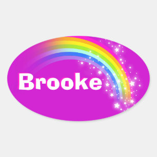 Name ID Brooke lila rosa Regenbogenkleber Ovaler Aufkleber