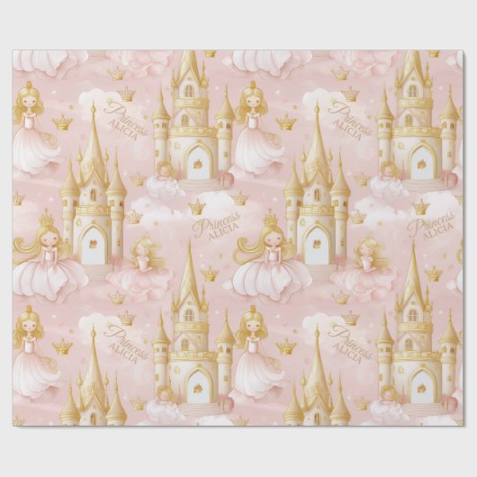Name Ihre Prinzessin und Schloss Pink ID1053 Geschenkpapier (Flach)