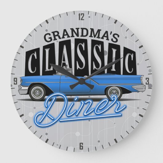 NAME-Imitate für Neon Fifties Classic Car Diner an Große Wanduhr (Vorderseite)