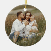 Name in Blue Script Flaches Sterne Weihnachts-Foto Keramik Ornament (Vorne)