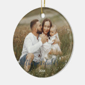 Name in Blue Script Flaches Sterne Weihnachts-Foto Keramik Ornament (Links)