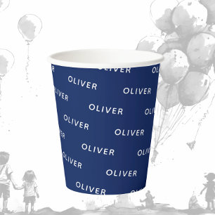 Name in Dunkelblau zum Kindergeburtstag Pappbecher