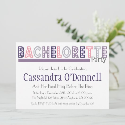 Name in Lights Junggeselinnen-Abschied Invites (Li Einladung (Stehend Vorderseite)