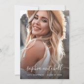 Name in Skript | Rosa Foto Abschluss Ankündigung (Vorderseite)