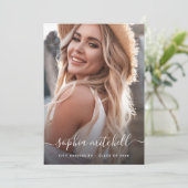 Name in Skript | Rosa Foto Abschluss Ankündigung (Stehend Vorderseite)