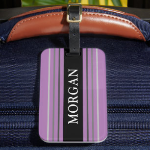 Name in Weiß, Schwarz und Grau Streifen, Lavendel Gepäckanhänger
