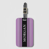 Name in Weiß, Schwarz und Grau Streifen, Lavendel Gepäckanhänger (Vorderseite Vertikal)