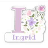 Name Ingrid & Initial mit Blumendesign Aufkleber (Vorderseite)