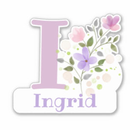Name Ingrid & Initial mit Blumendesign Aufkleber