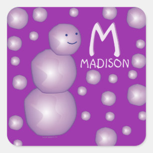Name Initial 3D Ball Moon Lila Snowman Dots Niedli Quadratischer Aufkleber