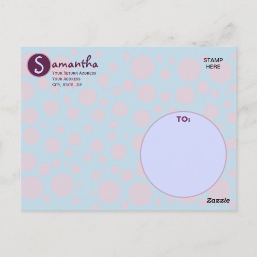 Name Initial Blue Lila Polka Dots Moons Circles Postkarte (Rückseite)