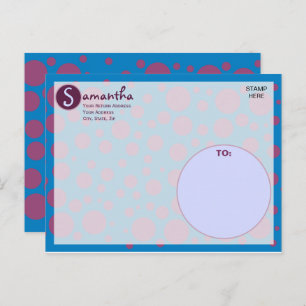 Name Initial Blue Lila Polka Dots Moons Circles Postkarte