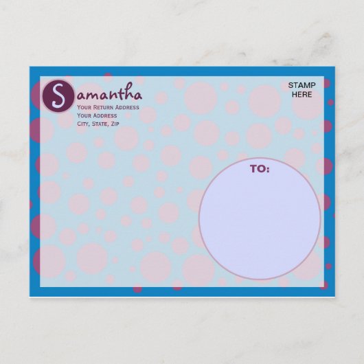Name Initial Blue Lila Polka Dots Moons Circles Postkarte (Vorderseite)