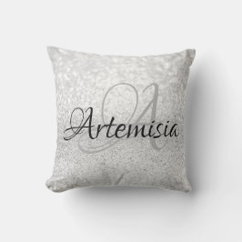 Name Initial Gray Silver White Sparkle Girly Sweet Kissen