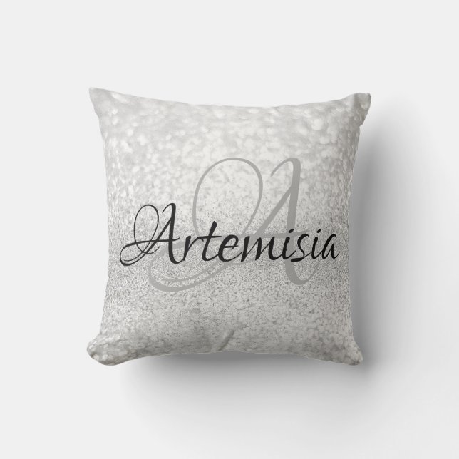 Name Initial Gray Silver White Sparkle Girly Sweet Kissen (Vorderseite)