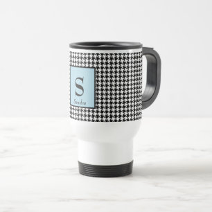 Name & Initial Houndstooth Vintage Blau 15oz Reisebecher