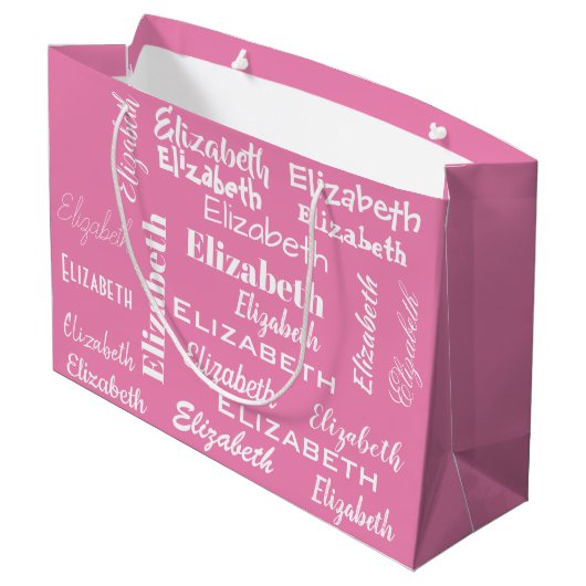 Name Initial Monogramm Pink Personalisiertes Gesch Große Geschenktüte (Rückseite Schrägansicht)