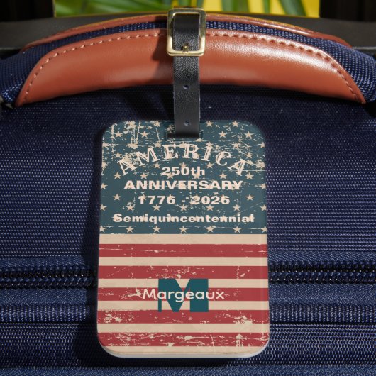 Name-Initial, Vintage Stars & Stripes Flag Motif Gepäckanhänger (Vorderseite Insitu 2)