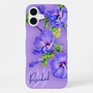 Name & Initiale Hibiskus Blau Lila iPad-Hülle iPhone 16 Plus Hülle