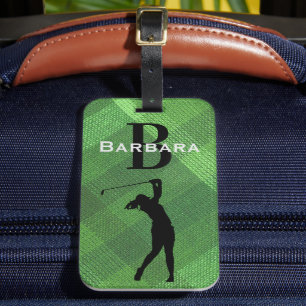 Name Initiale, weibliche Golferin Silhouette Grün Gepäckanhänger
