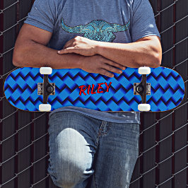 Name Initialen hinzufügen, blaues Woven Hash Muste Skateboard