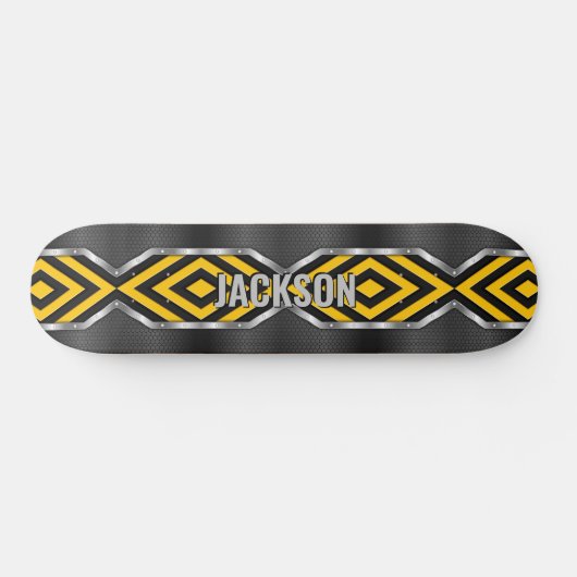 Name-Initialen hinzufügen, Metallisches Silbergelb Skateboard (Horizontal)