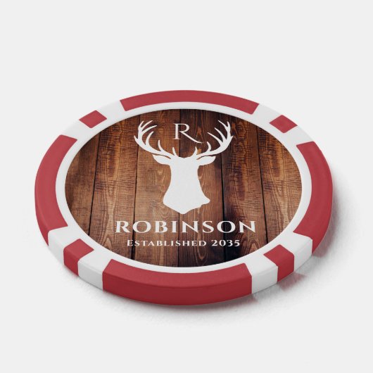 Name Initialen Monogram Rustikal Hirschgeweih Einf Pokerchips (Einzeln)
