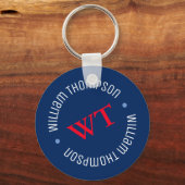 Name Initialen Monogramm auf blau Schlüsselanhänger (Vorderseite)