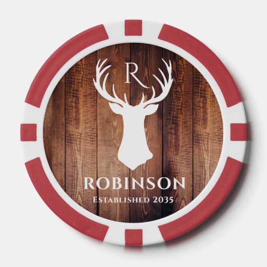 Name Initialen Monogramm Rustikal Hirschgeweih Ein Pokerchips (Vorderseite)