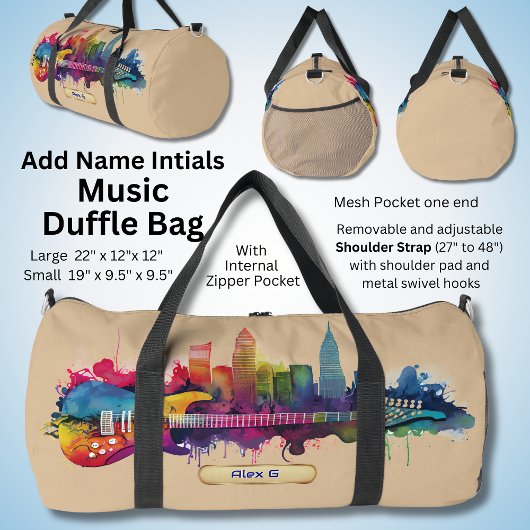 Name, Initialen, Paint Guitar mit City Skyline hin Duffle Bag