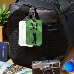 Name, Initialer männlicher Golfer-Silhouette Grün Gepäckanhänger