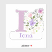 Name Iona & Initial mit Blumendesign Aufkleber (Blatt)