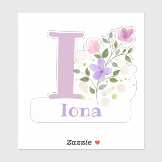 Name Iona & Initial mit Blumendesign Aufkleber (Blatt)