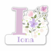 Name Iona & Initial mit Blumendesign Aufkleber (Vorderseite)