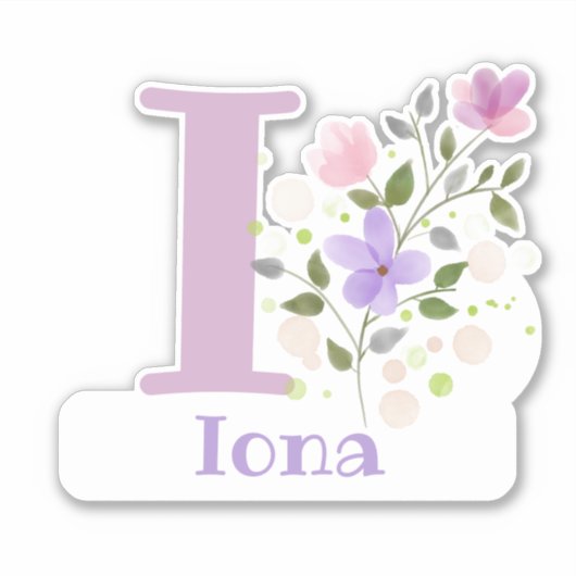 Name Iona & Initial mit Blumendesign Aufkleber (Vorderseite)