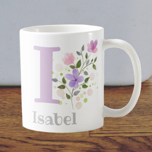 Name Isabel für den ersten Vorspann mit Blume Kaffeetasse