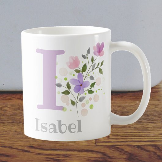 Name Isabel für den ersten Vorspann mit Blume Kaffeetasse