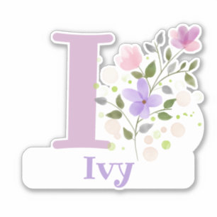 Name Ivy & Initial mit Blumendesign Aufkleber