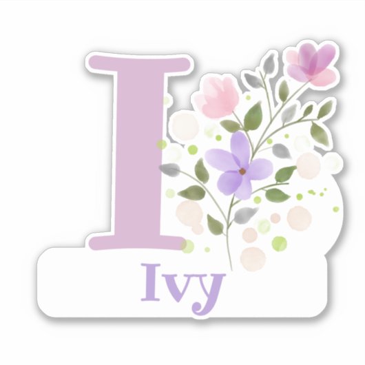 Name Ivy & Initial mit Blumendesign Aufkleber (Vorderseite)