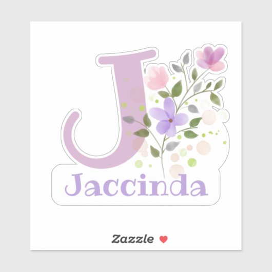 Name Jaccinda plus Initial mit Blumendesign Aufkleber (Blatt)